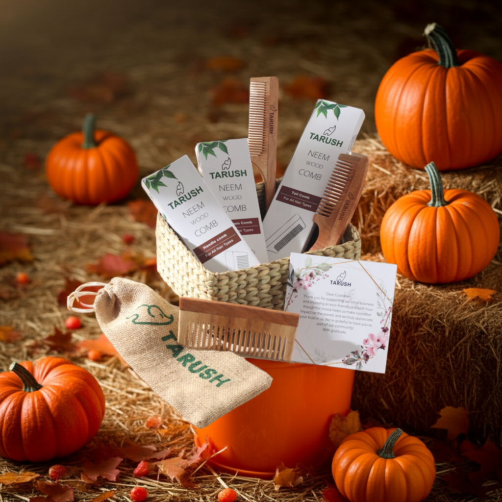 Neem Wood Hair Comb Pack of 3 – Natural Anti-Dandruff Wooden Combs for Hair Growth, Scalp Care & Frizz Control – Eco-Friendly