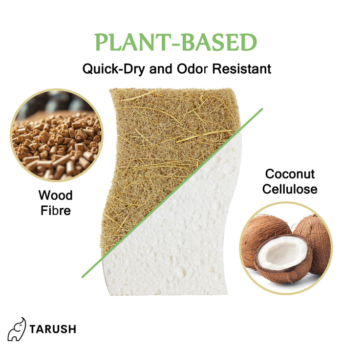 Tarush Natural Kitchen Sponges - 12 pack Biodegradable Dish Sponges for Non-Scratch Scrubbing - Tarush