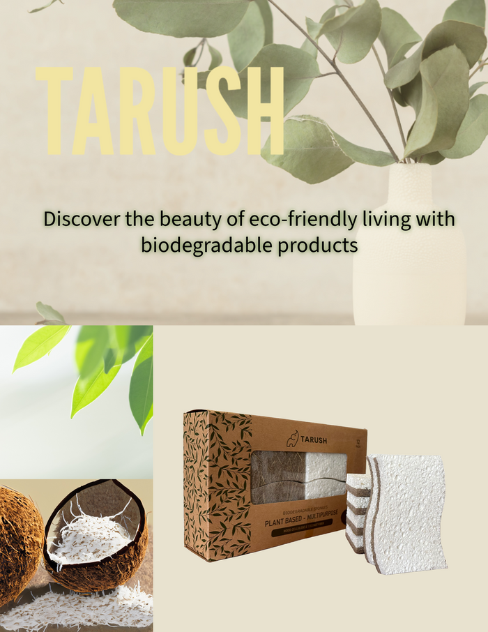 Tarush Natural Kitchen Sponges - 12 pack Biodegradable Dish Sponges for Non-Scratch Scrubbing