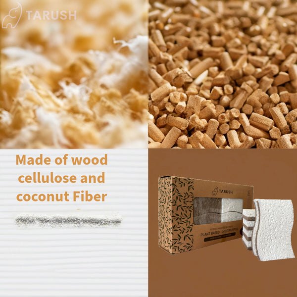 Tarush Natural Kitchen Sponges - 12 pack Biodegradable Dish Sponges for Non-Scratch Scrubbing - Tarush