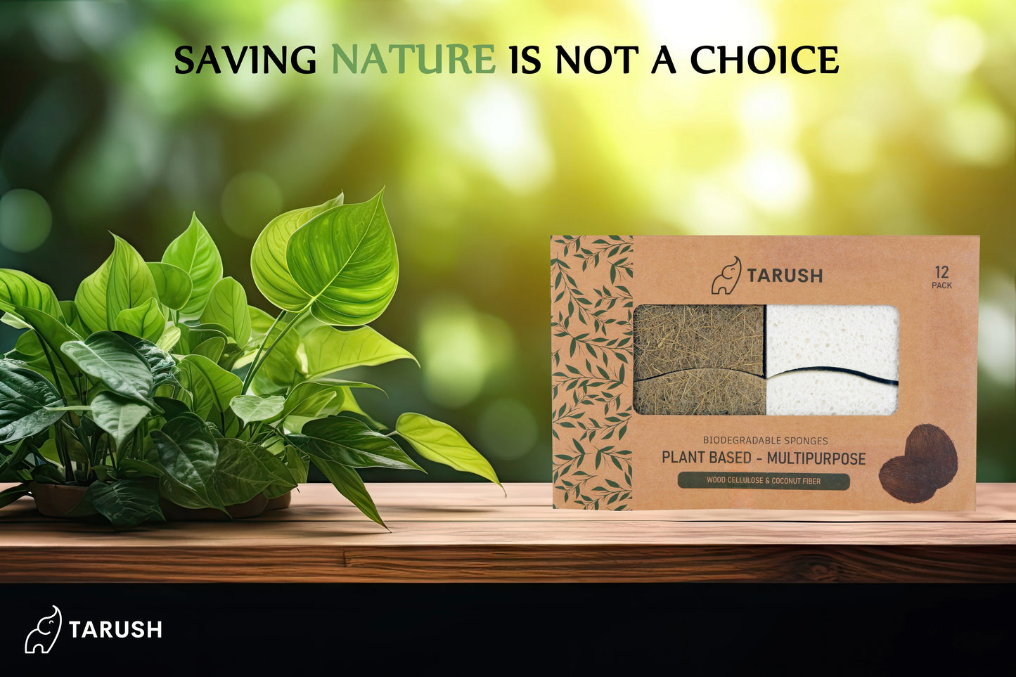 Tarush Natural Kitchen Sponges - 12 pack Biodegradable Dish Sponges for Non-Scratch Scrubbing