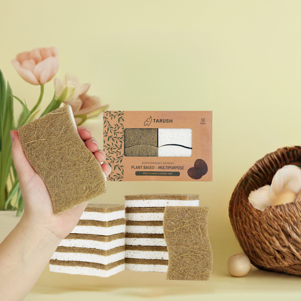 Tarush Natural Kitchen Sponges - 12 pack Biodegradable Dish Sponges for Non-Scratch Scrubbing